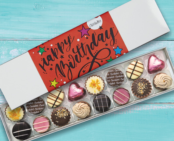 Box  luxury chocolates with happy birthday wrapper