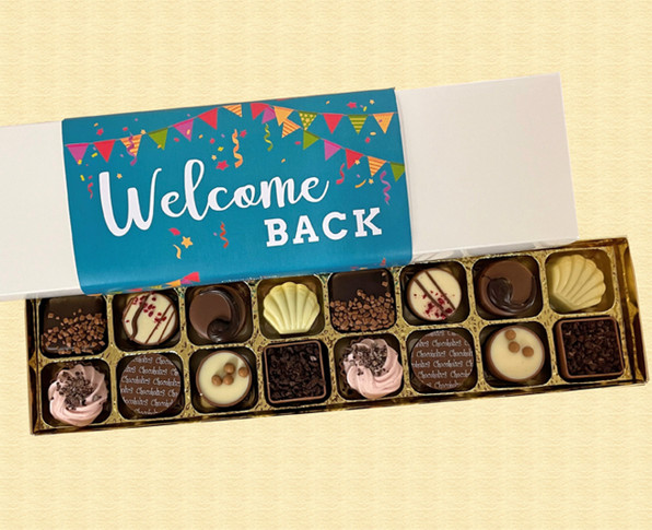 Box of Luxury Belgian Chocolates with a Welcome Back wrapper