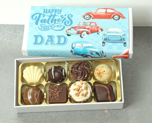 Box of 8 Luxury Belgian Chocolates for Dad with a Father's Day Cars wrapper - 5859