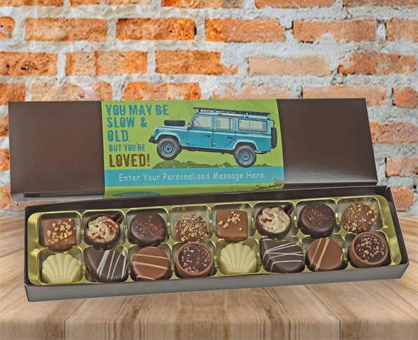 Luxury Belgian Chocolates man personalised land rover