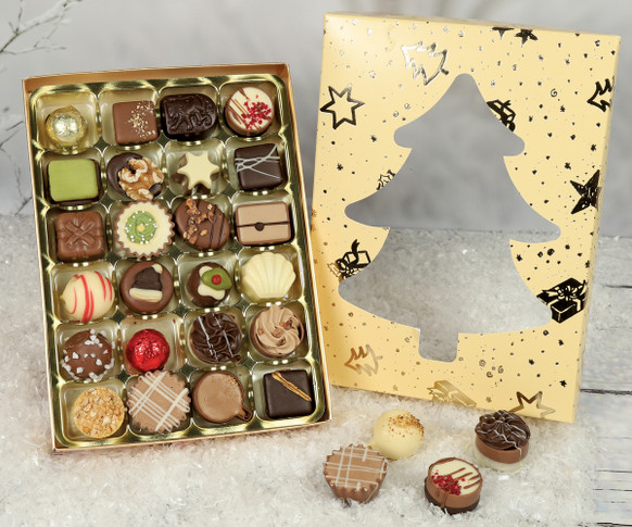 1012 Gold Christmas Tree 24 Luxury Chocolate Box Selection