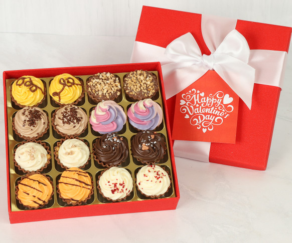 Red Sparkle Valentines Day 16 Cupcake style Chocolates made from Belgian Chocolates