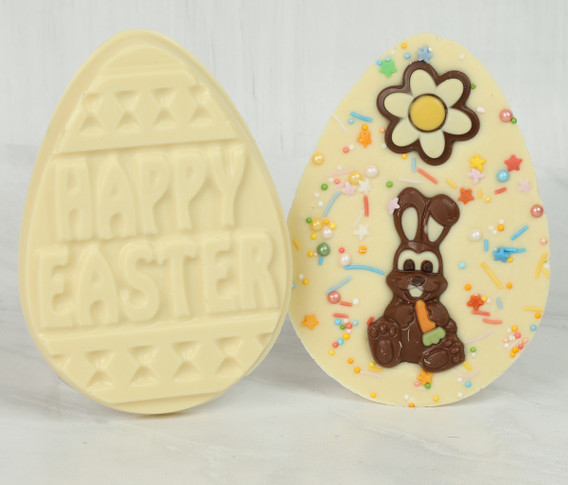 White Chocolate Easter Egg with Milk Chocolate Rabbit & Sprinkles