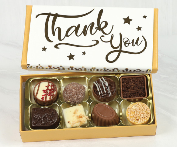Luxury Belgian Chocolates giftbox gold foil thank you wrapper