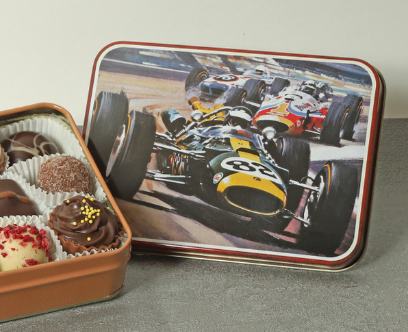 7973 Racing Car Design Tin with 12 Luxury Chocolates