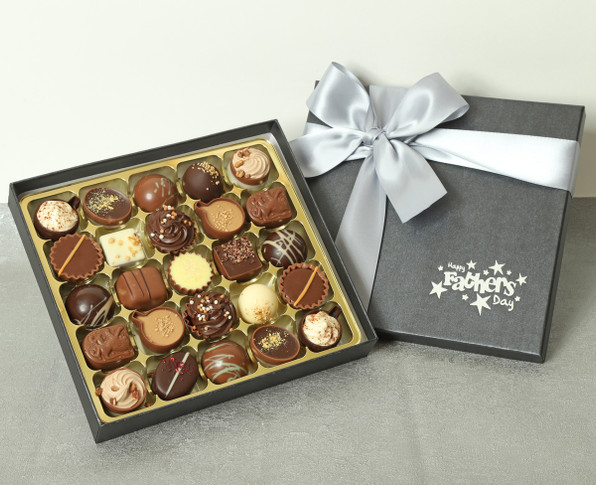 7042 Fathers Day Chocolate Collection in black box with Silver ribbon