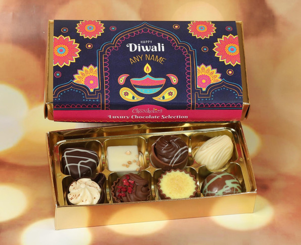 Personalised Diwali Chocolates - 8 Luxury Belgian Chocolates With A Diwali Themed Wrapper To Celebrate The Festival Of Lights