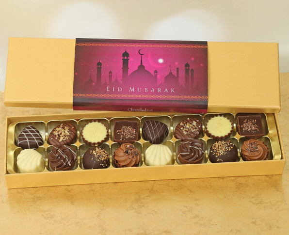 Box of 8 or 16 Luxury Belgian Chocolates to celebrate Eid - Pink wrapper