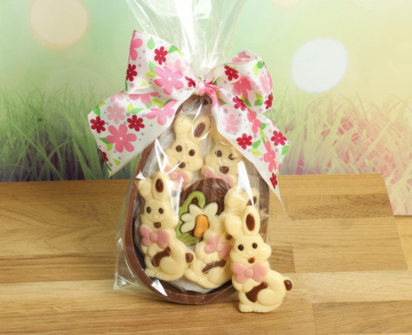 4 White Rabbits in Milk Chocolate Easter Egg