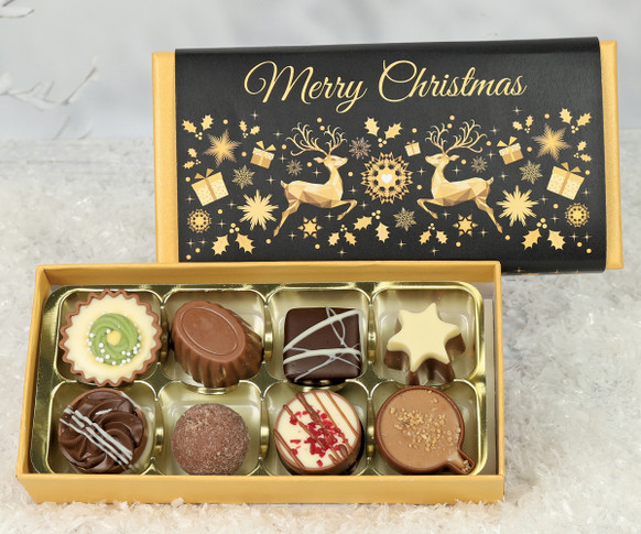 2158 Chocolate Box containing 8 chocolates with Reindeer Wrapper