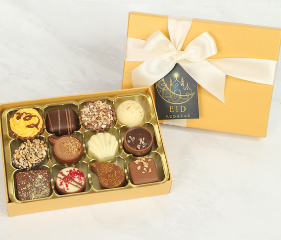 3961 - 12 Luxury Eid Mubarak Chocolates with Eid, Ramadan or Umrah Gift Tag