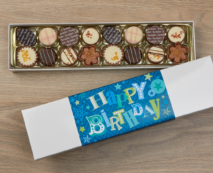 Luxury Birthday Chocolates in a Blue Happy Birthday design