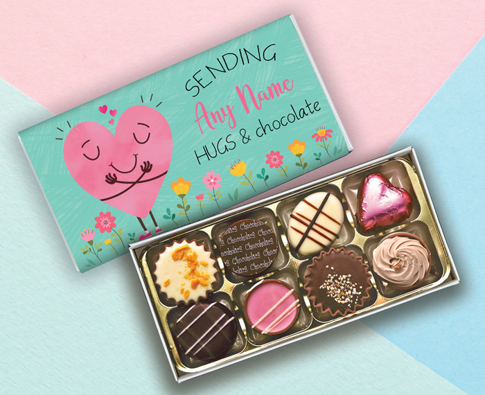 Personalised Eight Luxury Chocolate Box Sending Hugs & Chocolate - 9398