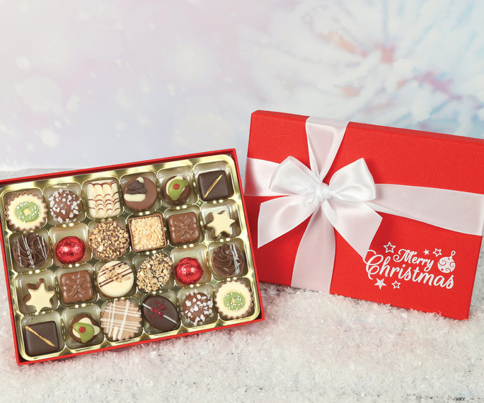 1060 Red Merry Christmas 24 Chocolate Gift Box with Merry Christmas Print