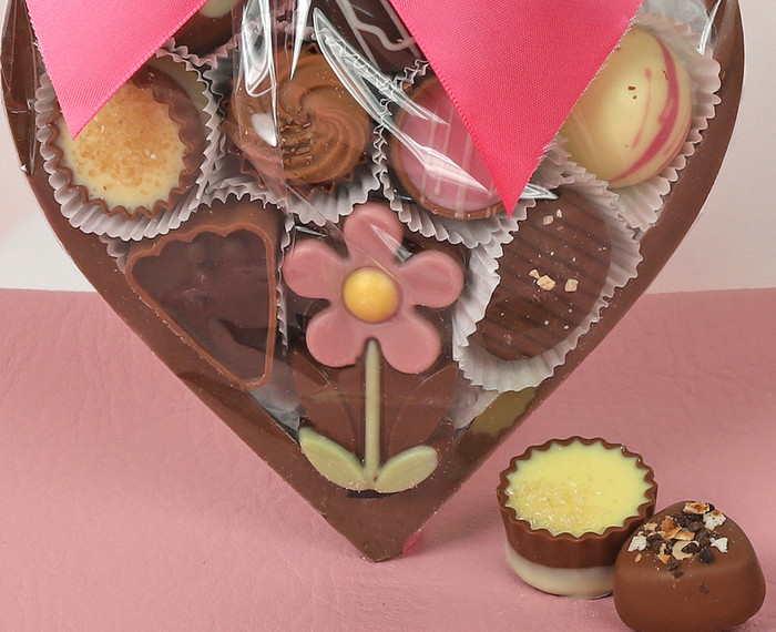Luxury Chocolate Heart with pretty floral ribbon