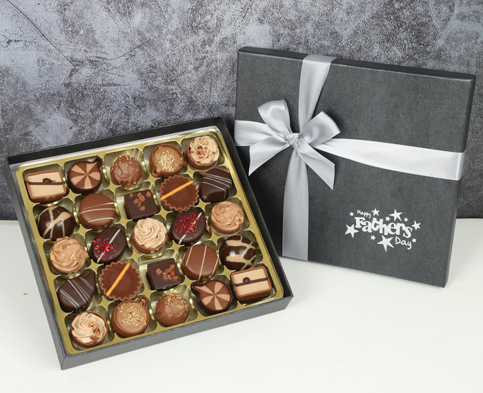 7042 Fathers Day Chocolate Collection in black box with Silver ribbon