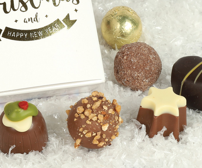 Merry Christmas Gold Star 6 Chocolate Ballotin Box