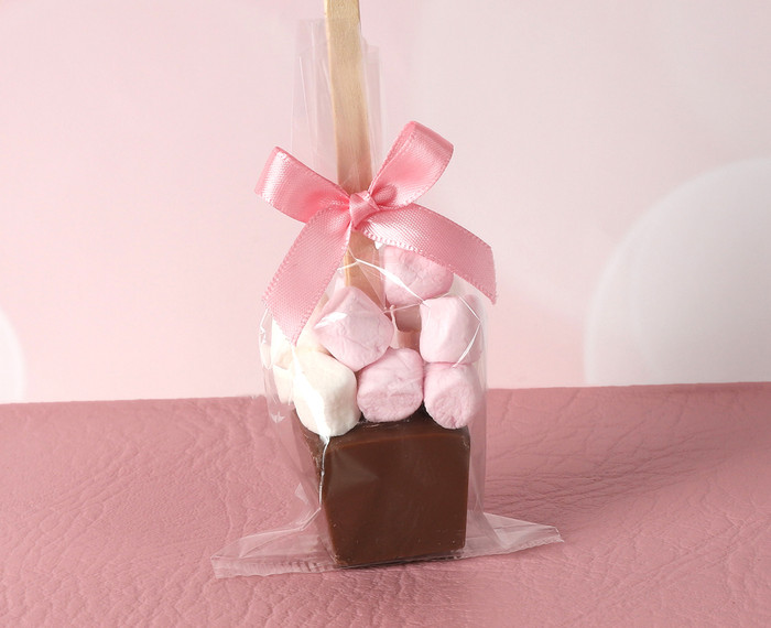 Hot Chocolate Stirrer with Marshmallows and Pink Bow