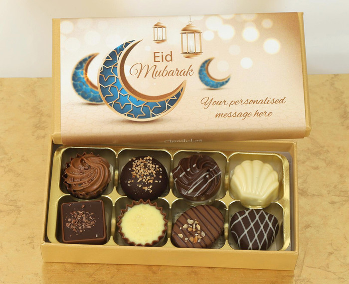 Box of 8 Luxury Belgian Chocolates with Personalised Eid Wrapper