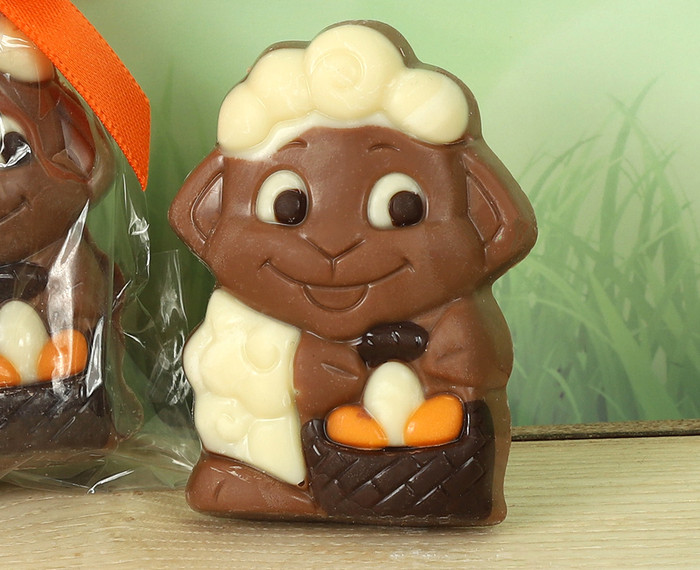 7525a Lamb Milk Chocolate Duo with White and Dark Chocolate Decoration Orange Ribbon