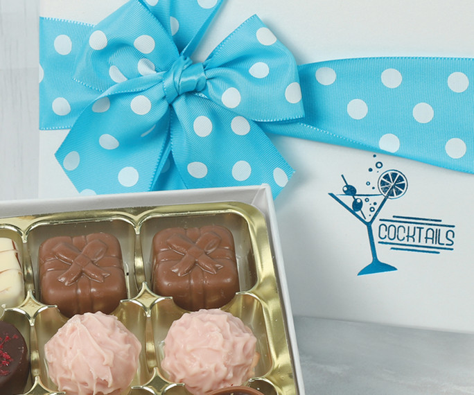Cocktail Collection with 12 Cocktail Flavoured Chocolates & Blue Ribbon