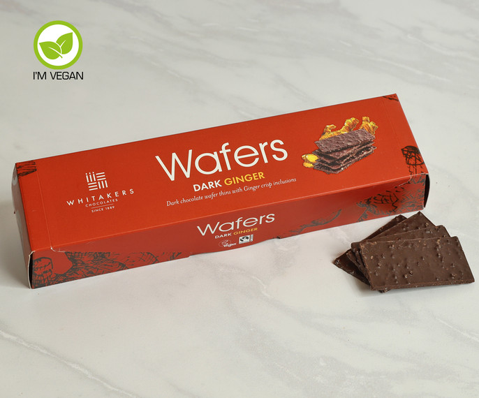 1625 Chocolate Ginger Wafers - Dark Chocolate Wafers with Crispy Ginger Bites 1625 Chocolate Ginger Wafers - Dark Chocolate Wafers with Crispy Ginger Bites