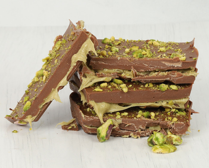 3160 Dubai Pistachio Milk Chocolate Slab - Handmade in Berkshire 3160 Dubai Pistachio Milk Chocolate Slab - Handmade in Berkshire