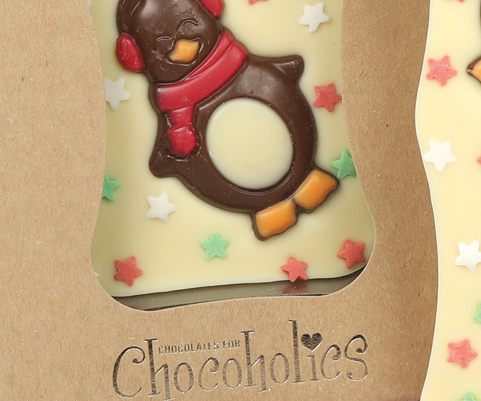 5048 White Chocolate Bar topped with Milk Chocolate Penguins