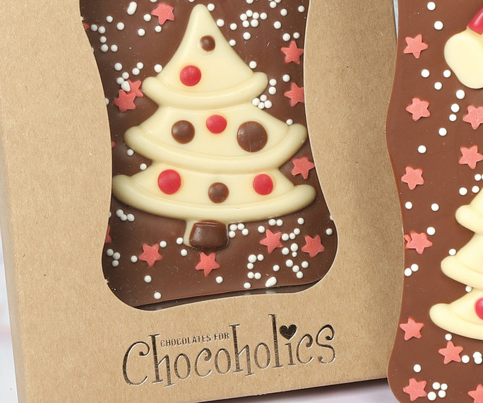 Chocolate Bar topped with Teddy & Christmas Tree
