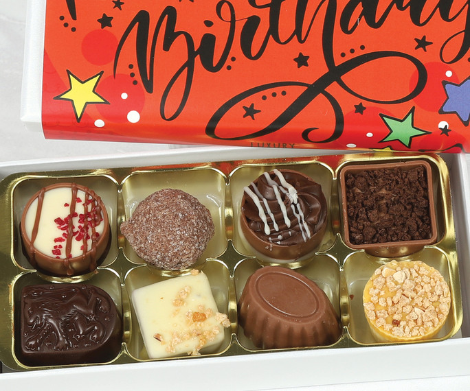 5084 Red Happy Birthday Chocolate Gift Box with 8 Luxury Belgian Chocolates 5084 Red Happy Birthday Chocolate Gift Box with 8 Luxury Belgian Chocolates