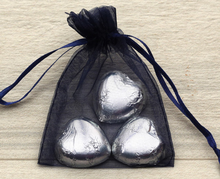 Black Organza Bag with milk chocolate hearts