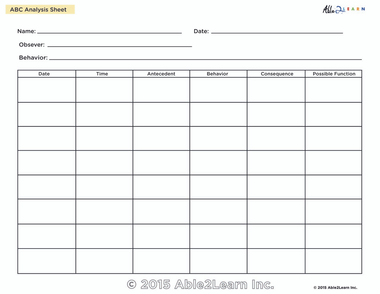 abc behavior chart template