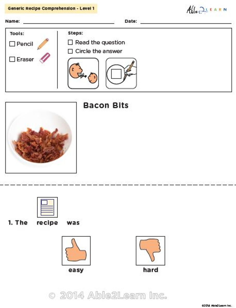 Bacon Bits And Comprehension Sheets Pages 21( Lv 1) Able2learn Inc.