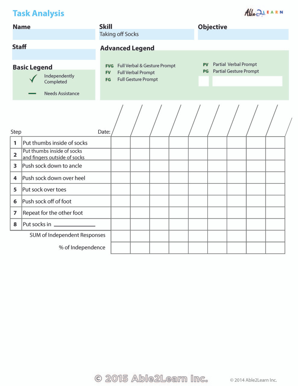 Data Sheet Taking Off Socks Free Teaching Resources