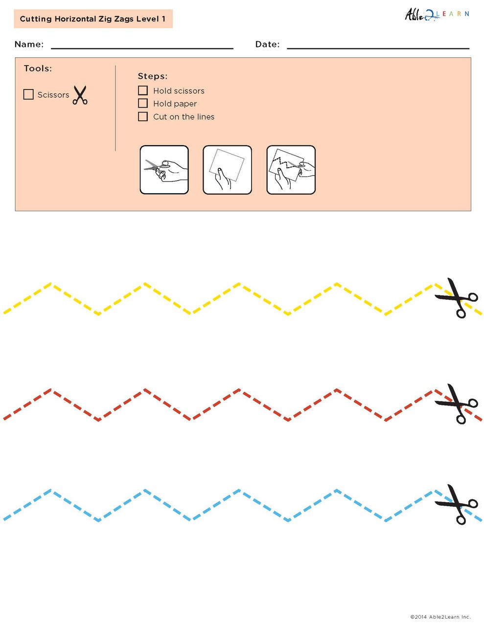Cutting Zig Zag Horizontal Lines 5 Pages Able2learn Inc.