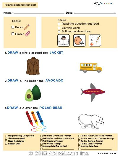 Following Simple Directions Workbook: Free Teaching Resources