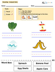 Recycling Matching To Words and Printing and Matching with Visual Aids: Social Studies, Language Development, Earth Day: 11 Pages