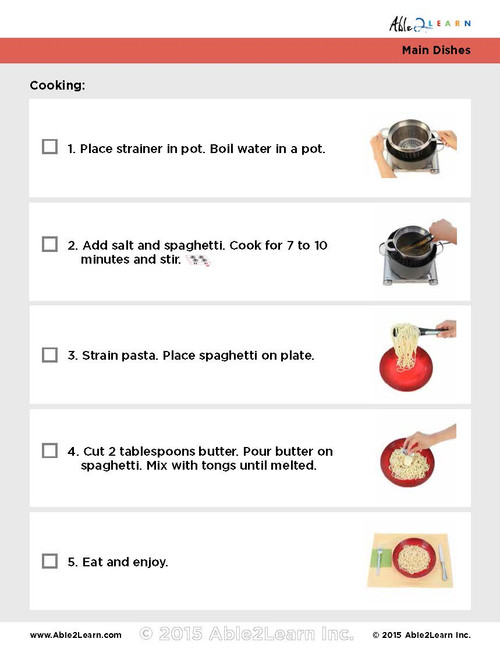 Free Spaghetti With Butter Visual Recipe with Comprehension Sheets