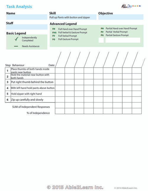  Data Sheet: Pulling up Pants with Button and Zipper: 1 Page