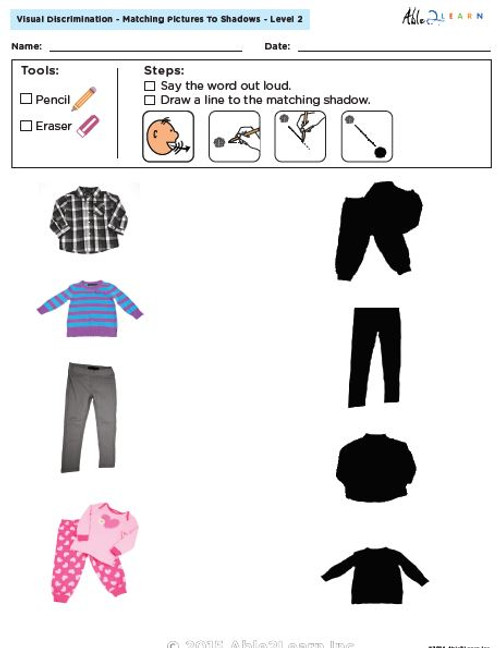Visual Discrimination Matching Pictures To Shadows Clothing Lv 2b Able2learn Inc