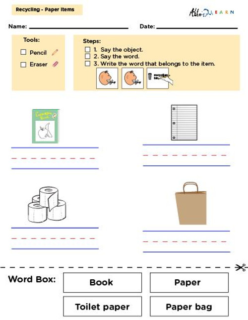 Recycling Matching To Words and Printing and Matching with Visual Aids: Social Studies, Language Development, Earth Day: 11 Pages