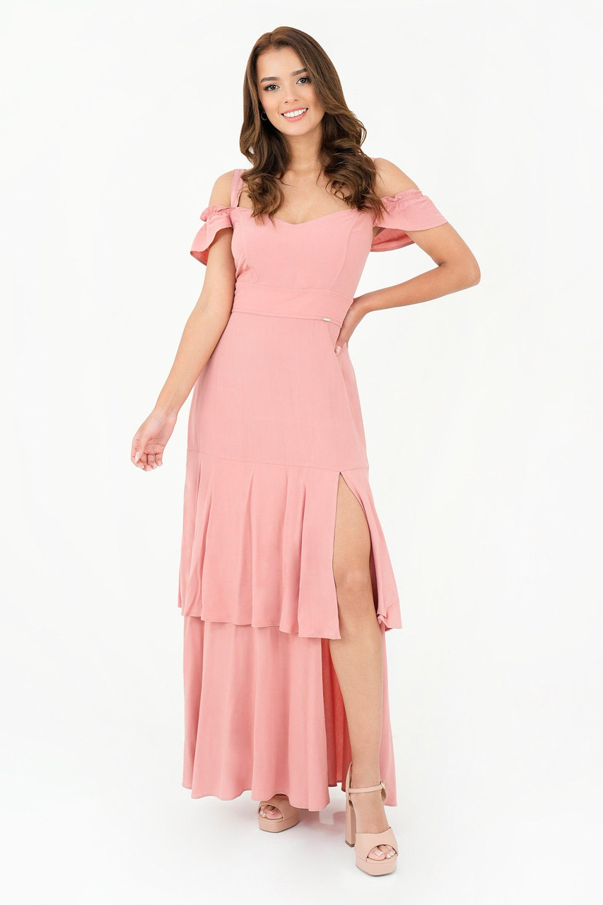 Vestido Tiras Off Shoulder Faldón Con Abertura