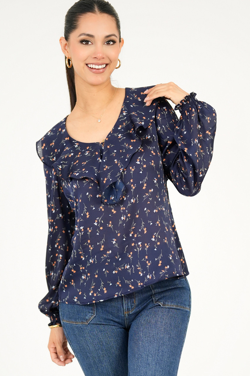 Blusa manga larga escote V