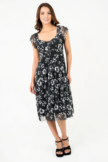 Vestido Midi Tull Estampado Escote Corazón