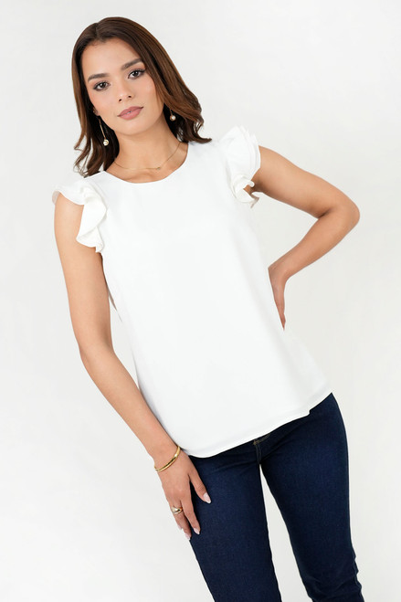 Blusa Gasa Crepé Escote Ojal con Ruffle