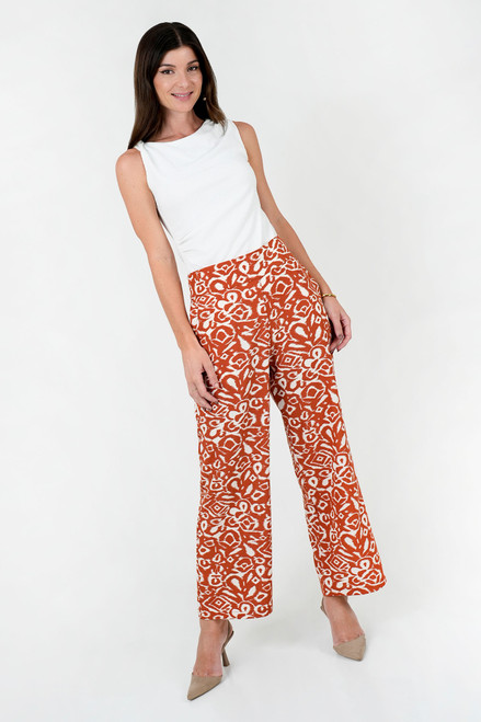 Pantalón Palazo Lino Italiano Estampado con Bolsillos