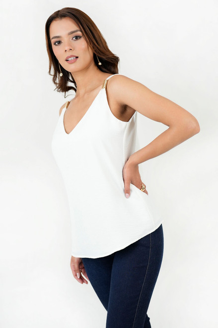 Top Tira Ancha Escote V con Pasantes Dorados