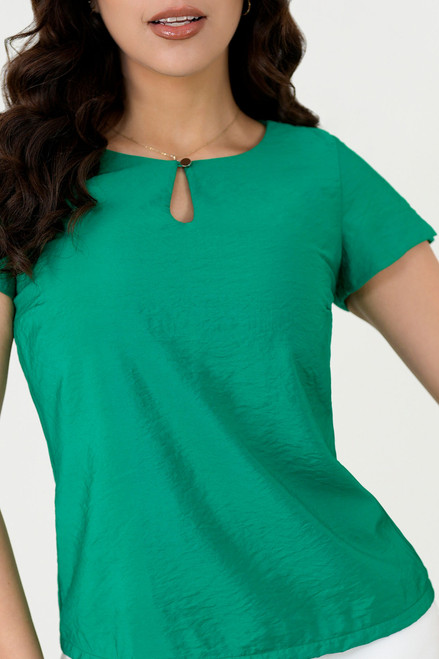 Blusa Seda Bali Manga Corta Escote V con Bobo