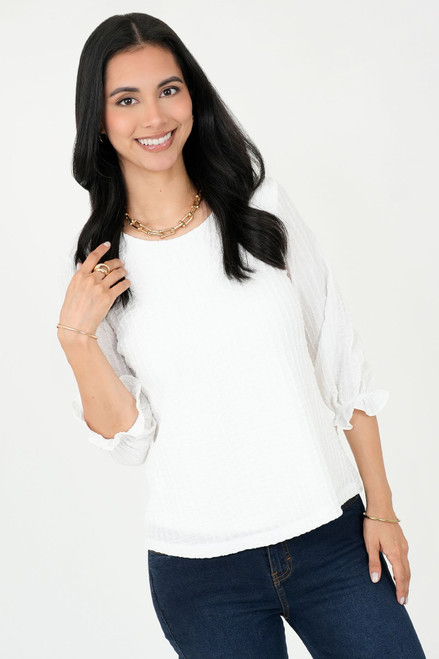 Polo Jersey Corrugado Manga 5/8 Escote V con Bobo Asimétrico