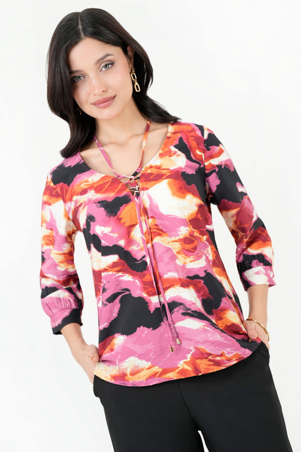 Blusa Manga 3/4 Seda Bali Estampado con Escote Redondo